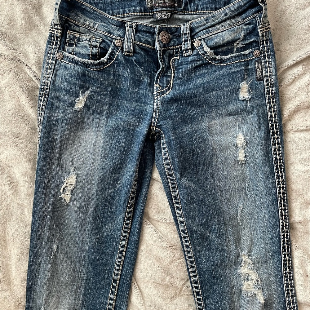 Silver Aiko distressed bootcut jeans size 26x33
